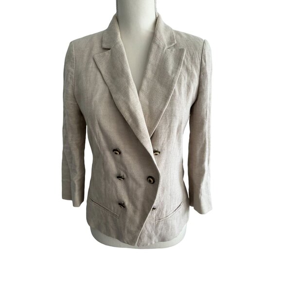 ANTHROPOLOGIE Beige Linen Blend Gold Button Blazer Jacket Size 4 - Picture 3 of 6